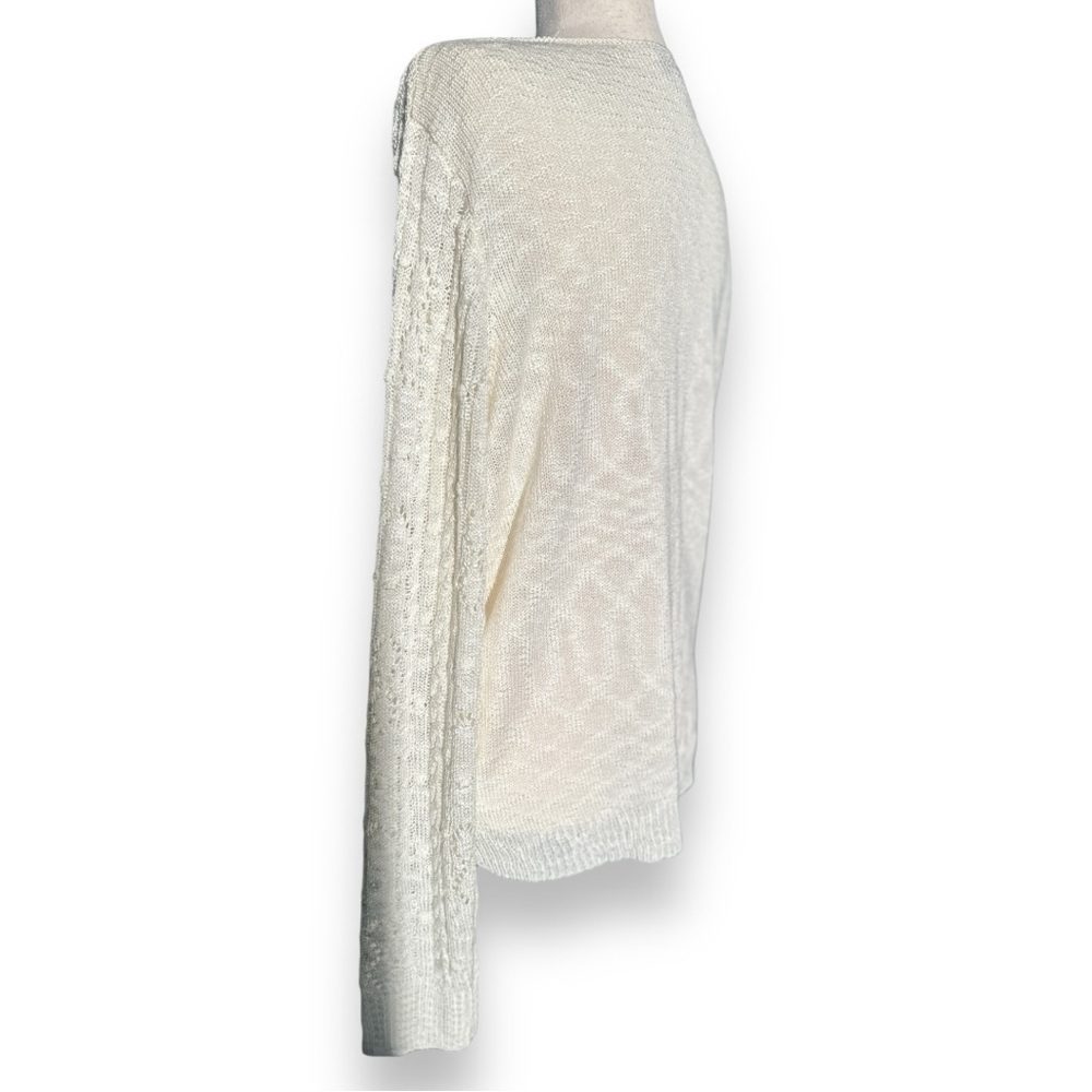 Cream Soft Sheer Cable Knit Sweater - Picture 9 of 14